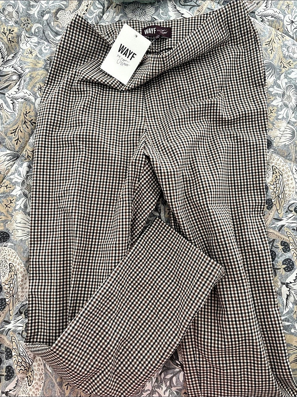 WAYF x Sara Walker Carolyn Check Pants Gingham Straight Leg Brown & White Small